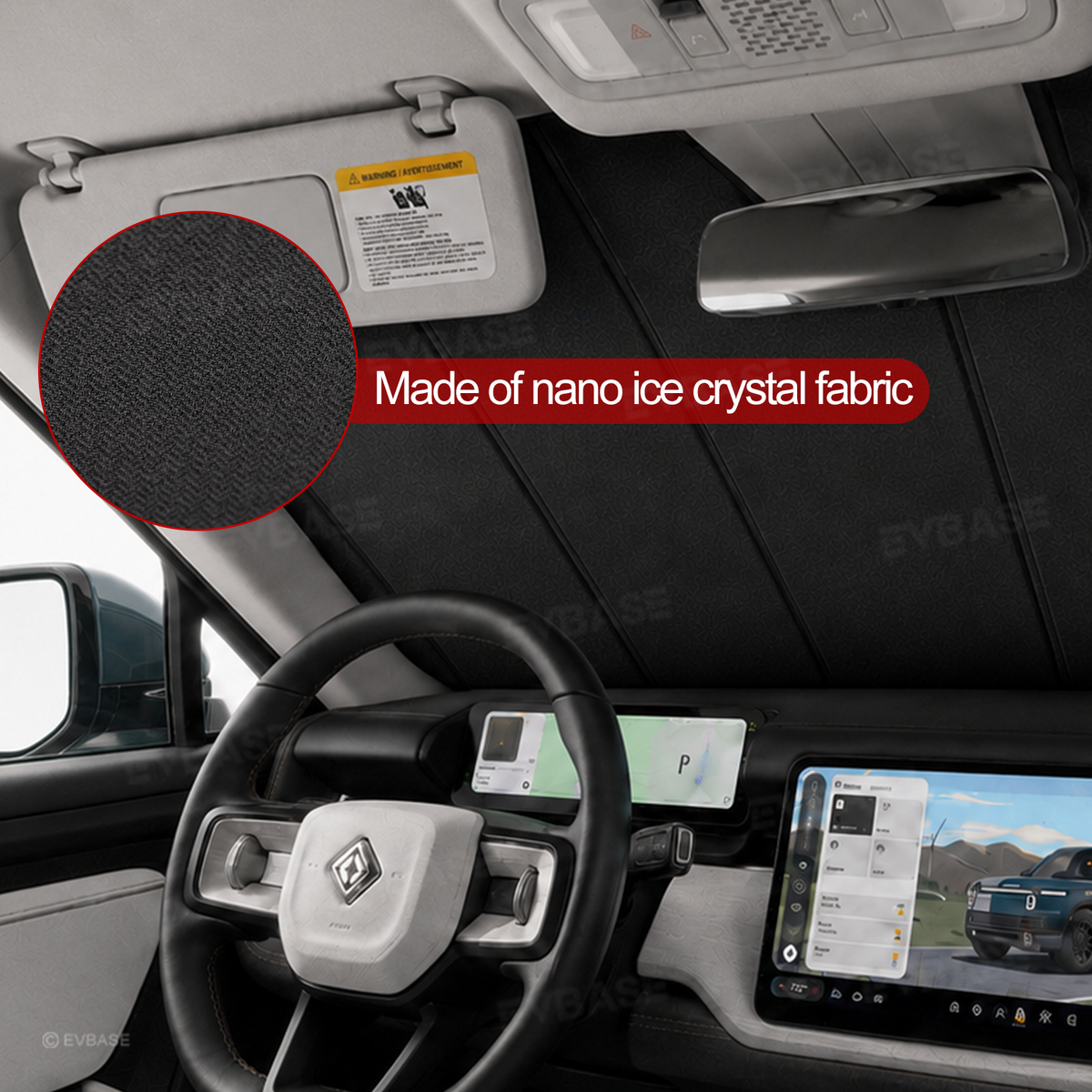 EVBASE Windshield Sunshade for Rivian R2 OEM-Style Front Window Shade Heat Insulation & UV Protection