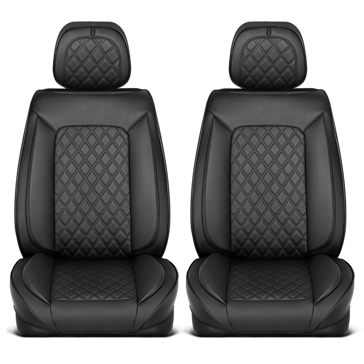 MotorBox Elite Edition Faux Leather Seat Covers for Cars, Trucks, & SUV - 2 Black Car Seat Covers for Front Seats - Universal Fit Car Accessories