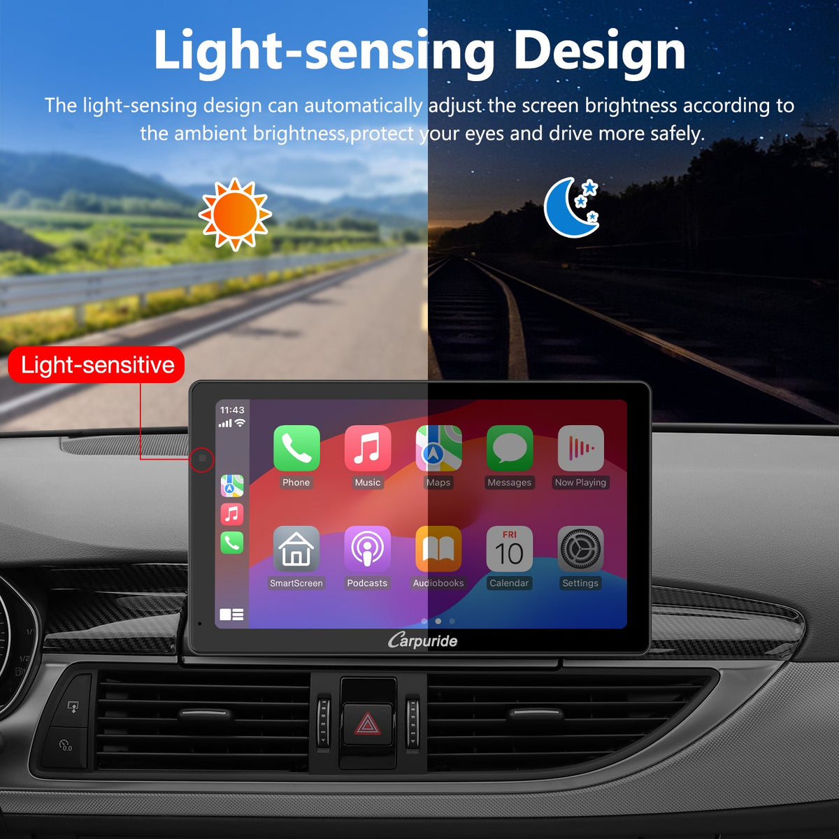 CARPURIDE W703 Portable Smart Multimedia Car Stereo with Dual Cameras and DVR Function