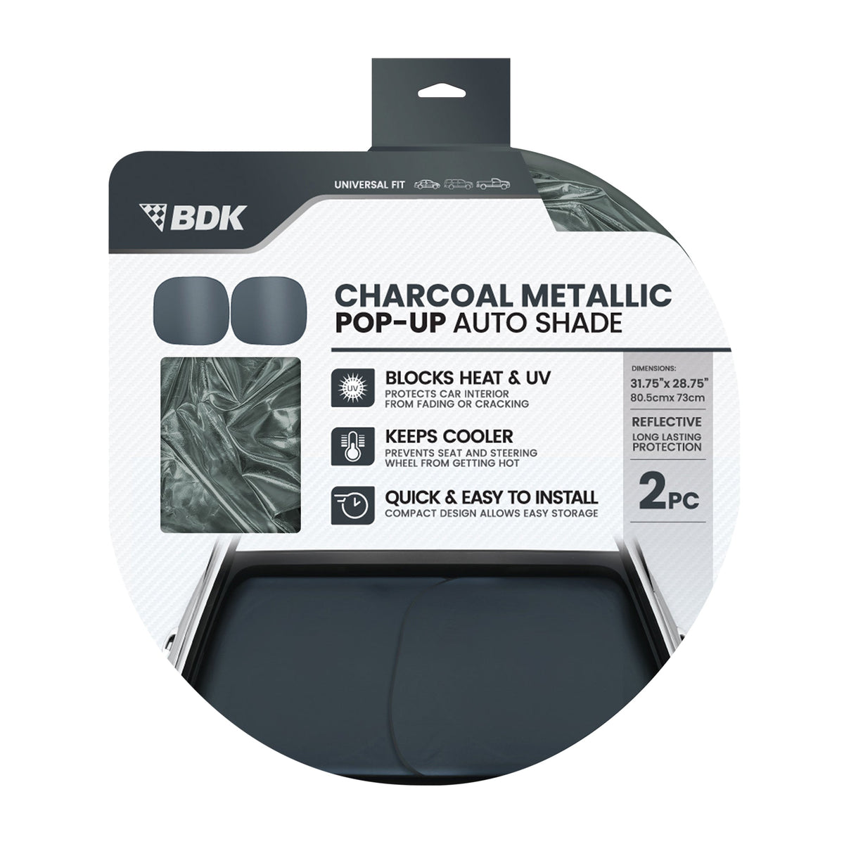 Carbella 2PC Charcoal Gray Car Windshield Sun Shade – Sun Visor & Sunshade for Windshield – UV Rays Interior Protection - Easy Setup & Keeps Your