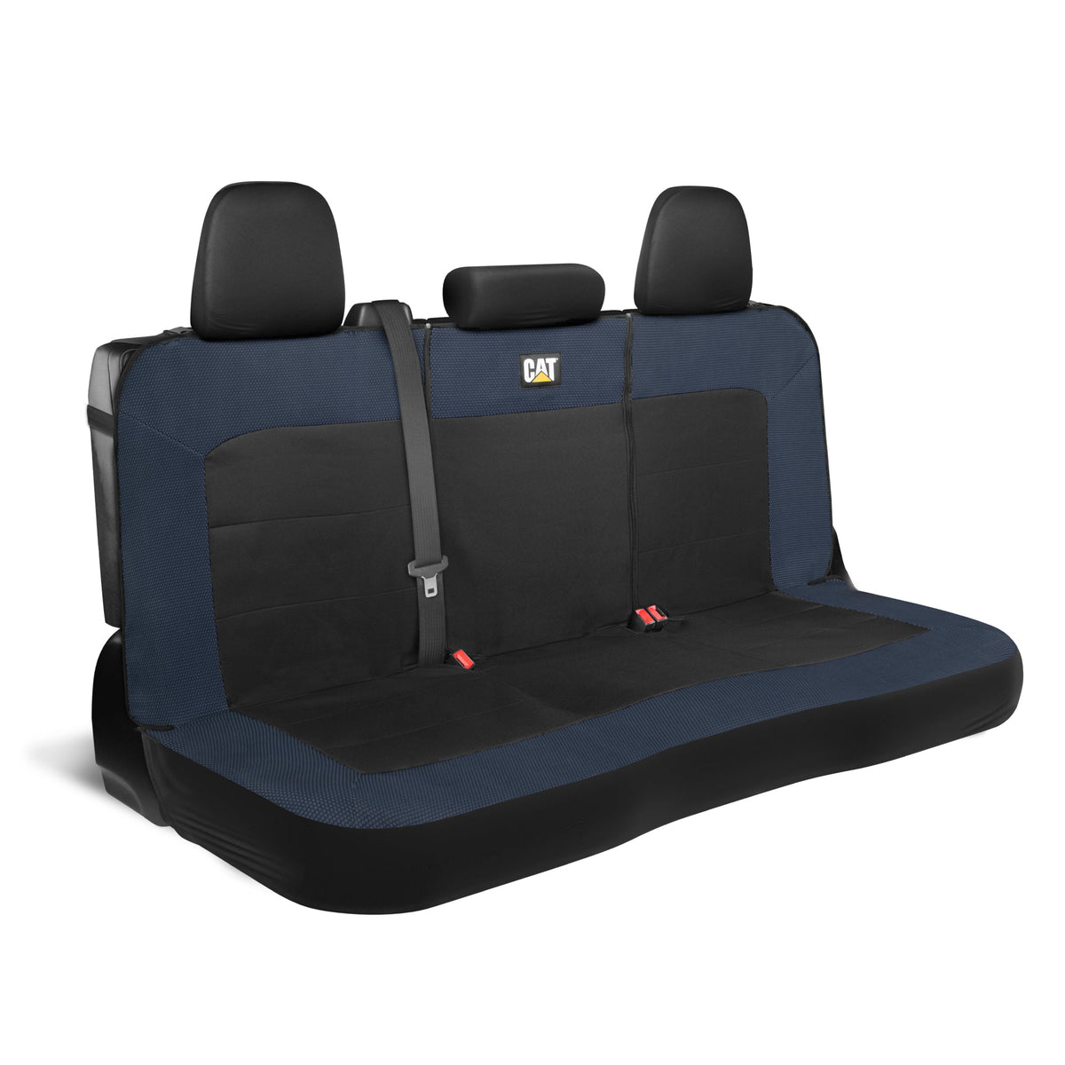 Cat Flexfit Blue & Black Rear Seat Cover for Car - Durable Canvas & Mesh Design 60/40 Split Bench Protector for Cars, Trucks & SUVs - Back Seat