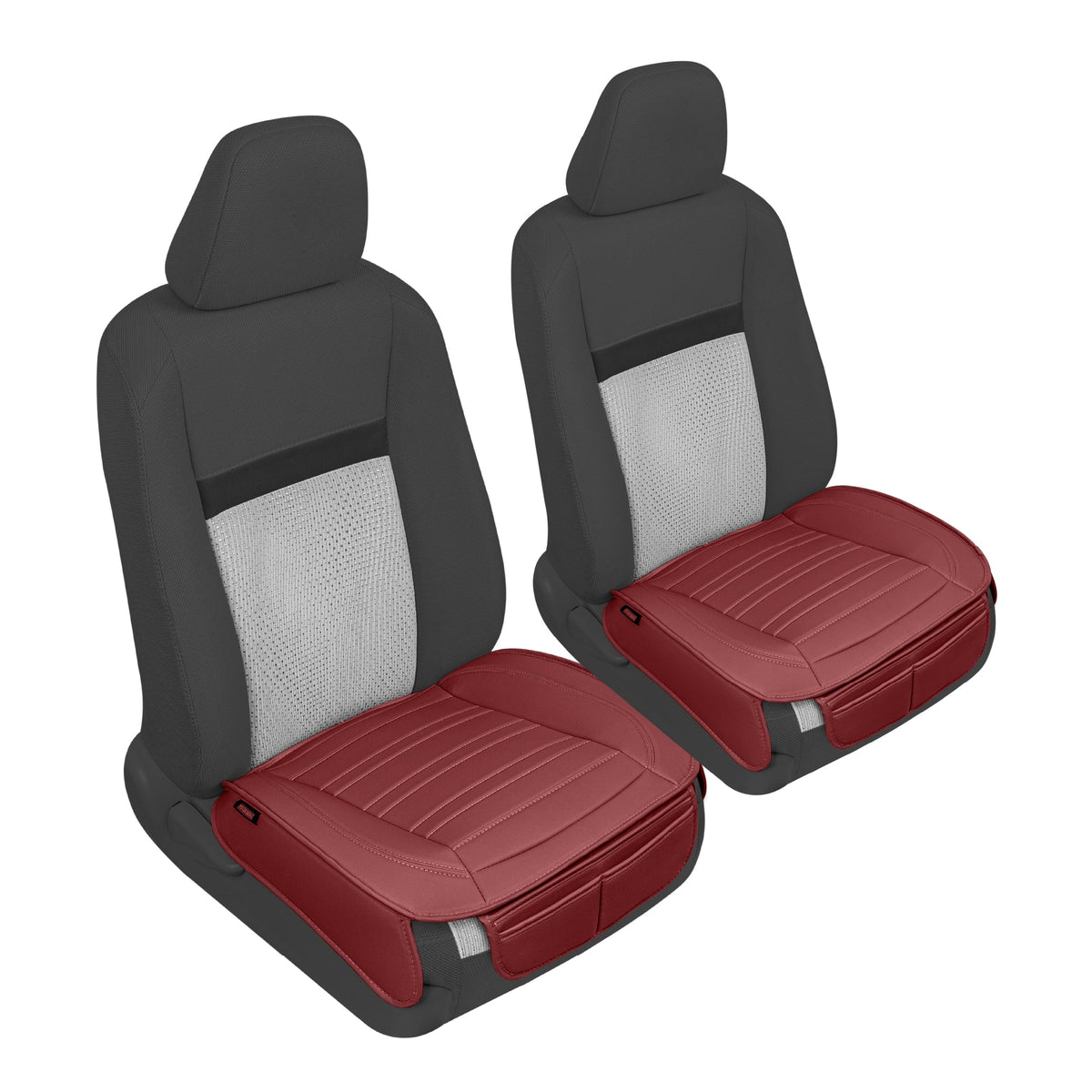 Motor Trend Faux Leather Front Seat Cover for Cars - Set of 2 Burgundy Front Car Seat Covers for SUV & Truck with Storage Pockets - Automotive