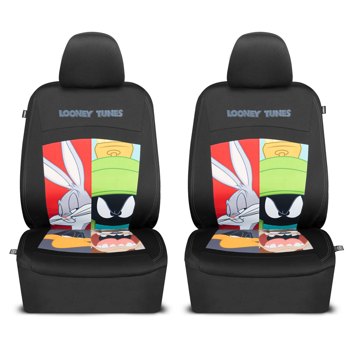 Looney Tunes Car Seat Covers – 2-Piece Front Seat Covers Featuring Bugs Bunny, Marvin the Martian, Taz & Daffy Duck – Universal Fit for Cars