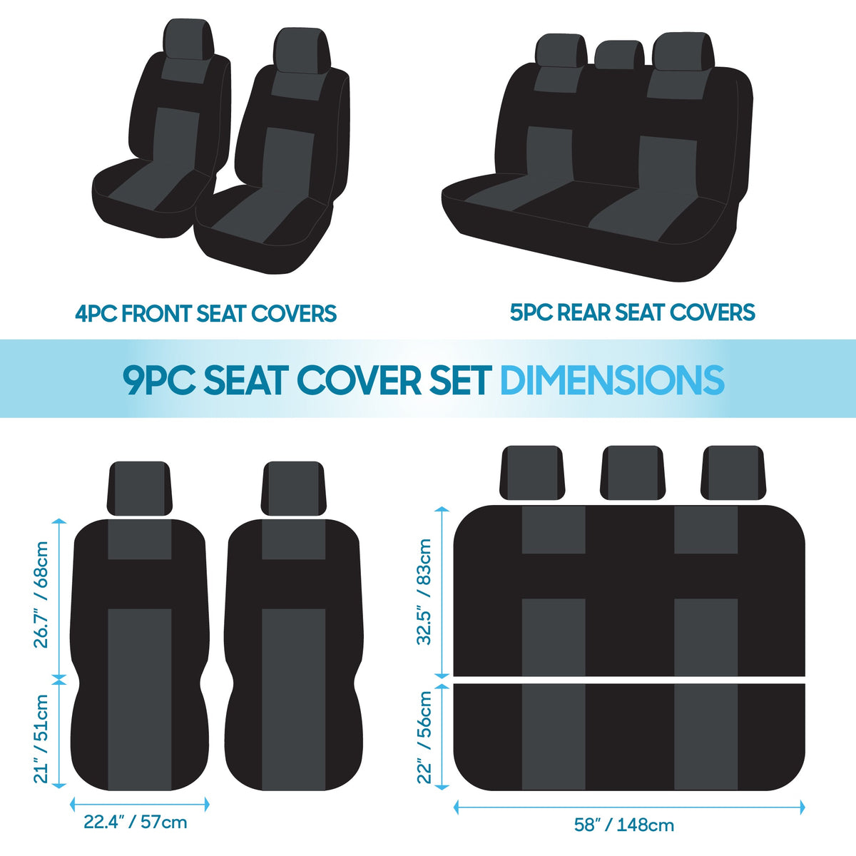 BDK 9-Piece PolyPro Front Seat Covers and Rear Seat Covers - Light Beige