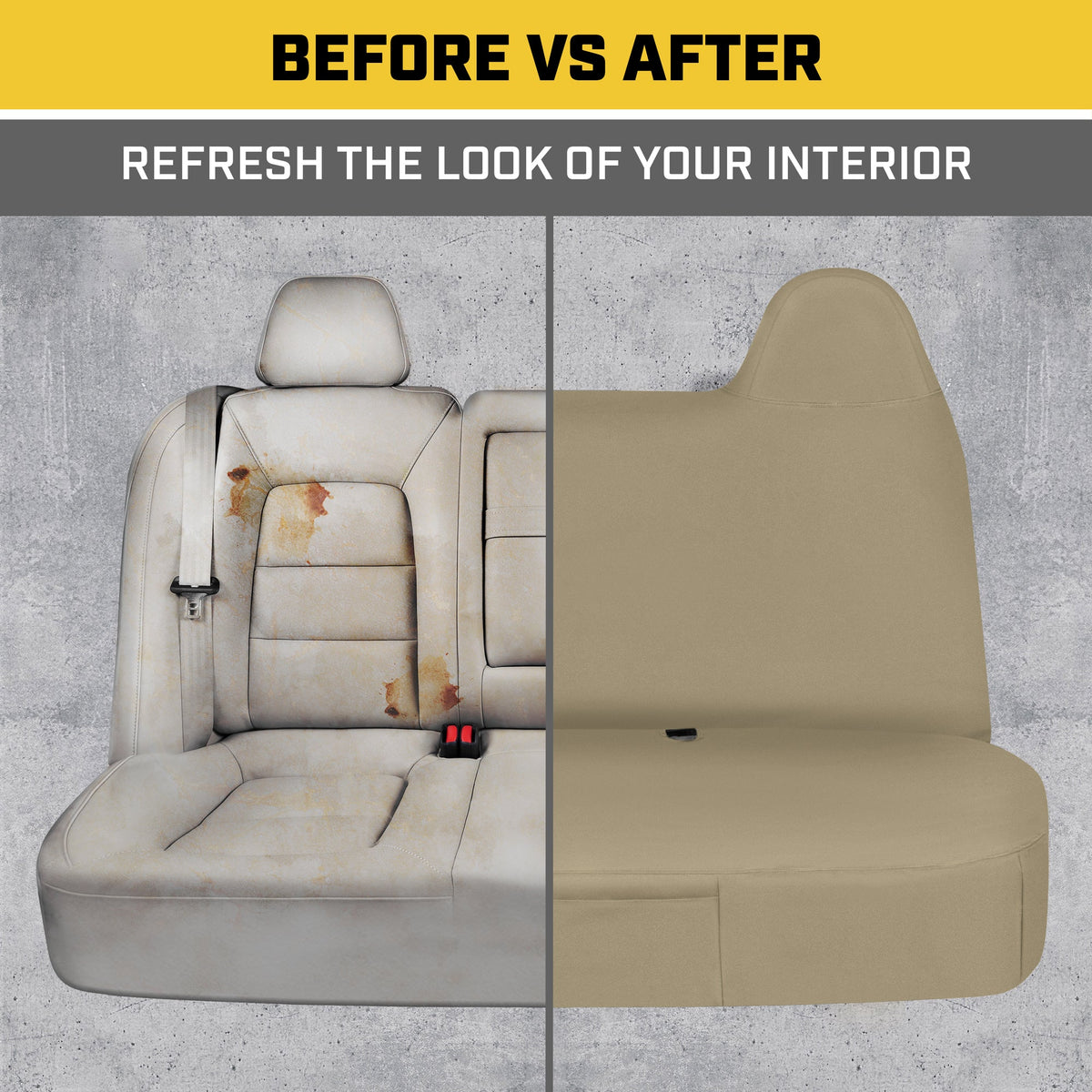 Cat® Custom Fit Front Bench Seat Cover for Ford F250 / F350 / F450 / F550 (1999-2007) - Durable Oxford Beige Truck Seat Cover with Utility