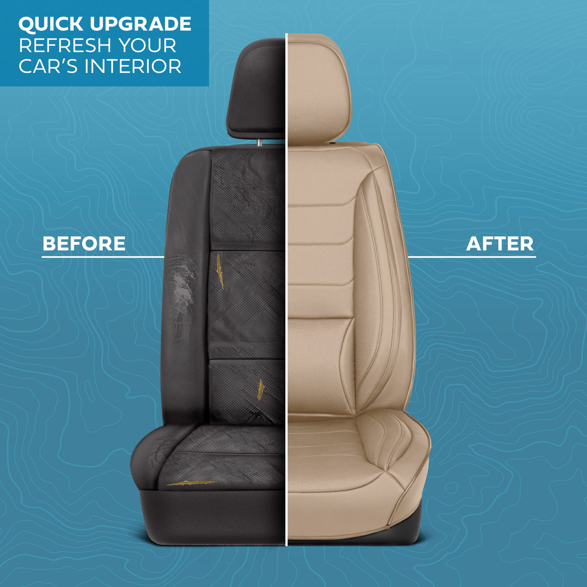 MotorBox Elite Edition Faux Leather Seat Covers for Cars, Trucks, & SUV - 2 Beige Car Seat Covers for Front Seats - Universal Fit Car Accessories