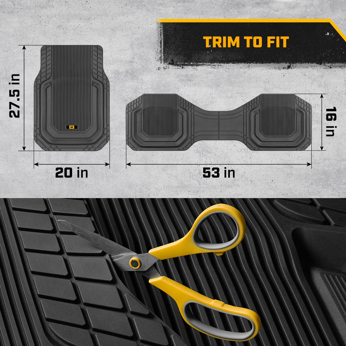 Cat® ToughLiner™ Universal Car Floor Mats for Truck SUV Sedan - Heavy Duty Trim to Fit All Weather Protection - Flexible Rubber Floor Liners