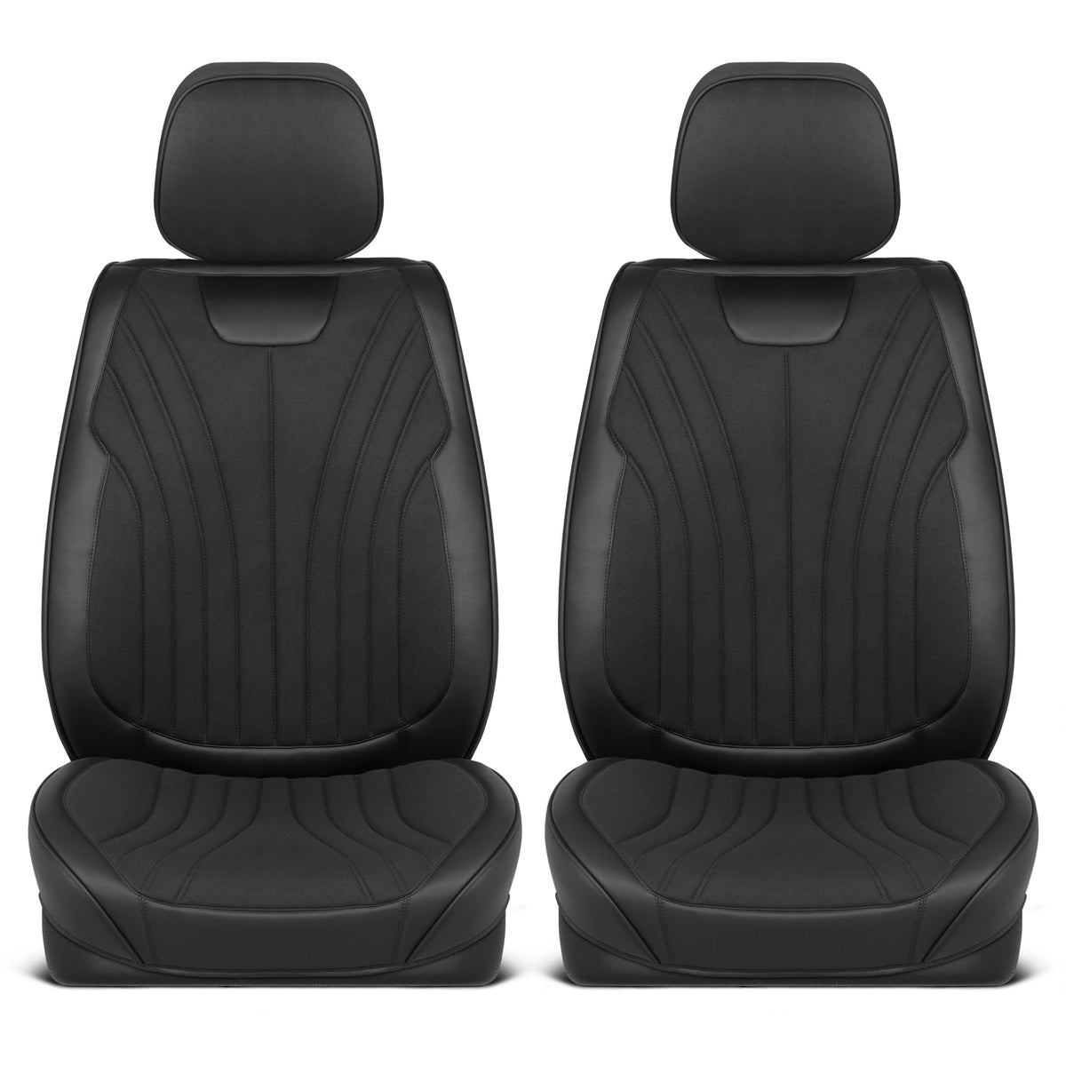 MotorBox Elite Edition Faux Leather & Suede Seat Covers for Cars, Trucks, & SUV - 2 Black Car Seat Covers for Front Seats - Universal Fit Car