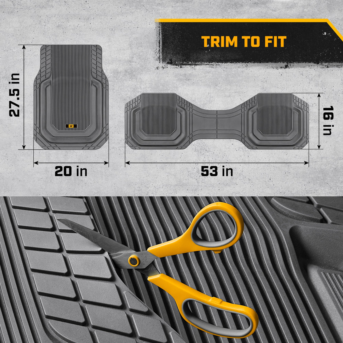 Cat® TerrainGuard™ Heavy-Duty 3-Piece All-Weather Rubber Floor Mats for Car, Truck, SUV, Van - Trim-to-Fit Deep Dish Automotive Floor Liners
