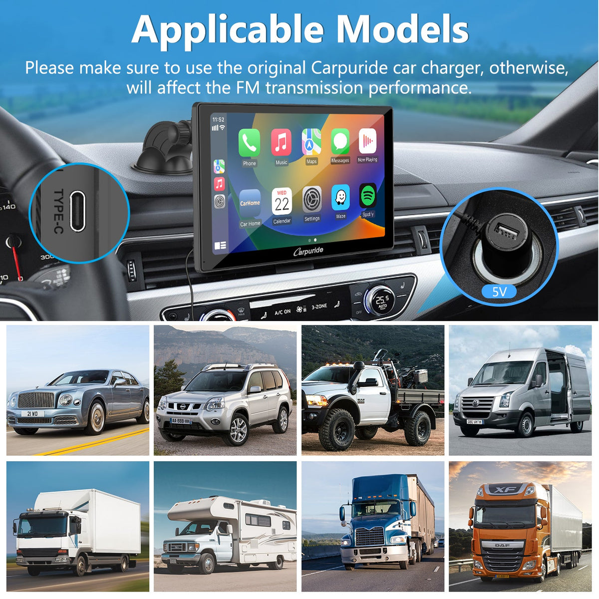 CARPURIDE W905 Portable Smart Multimedia Car Stereo with Dual Cameras and DVR Function