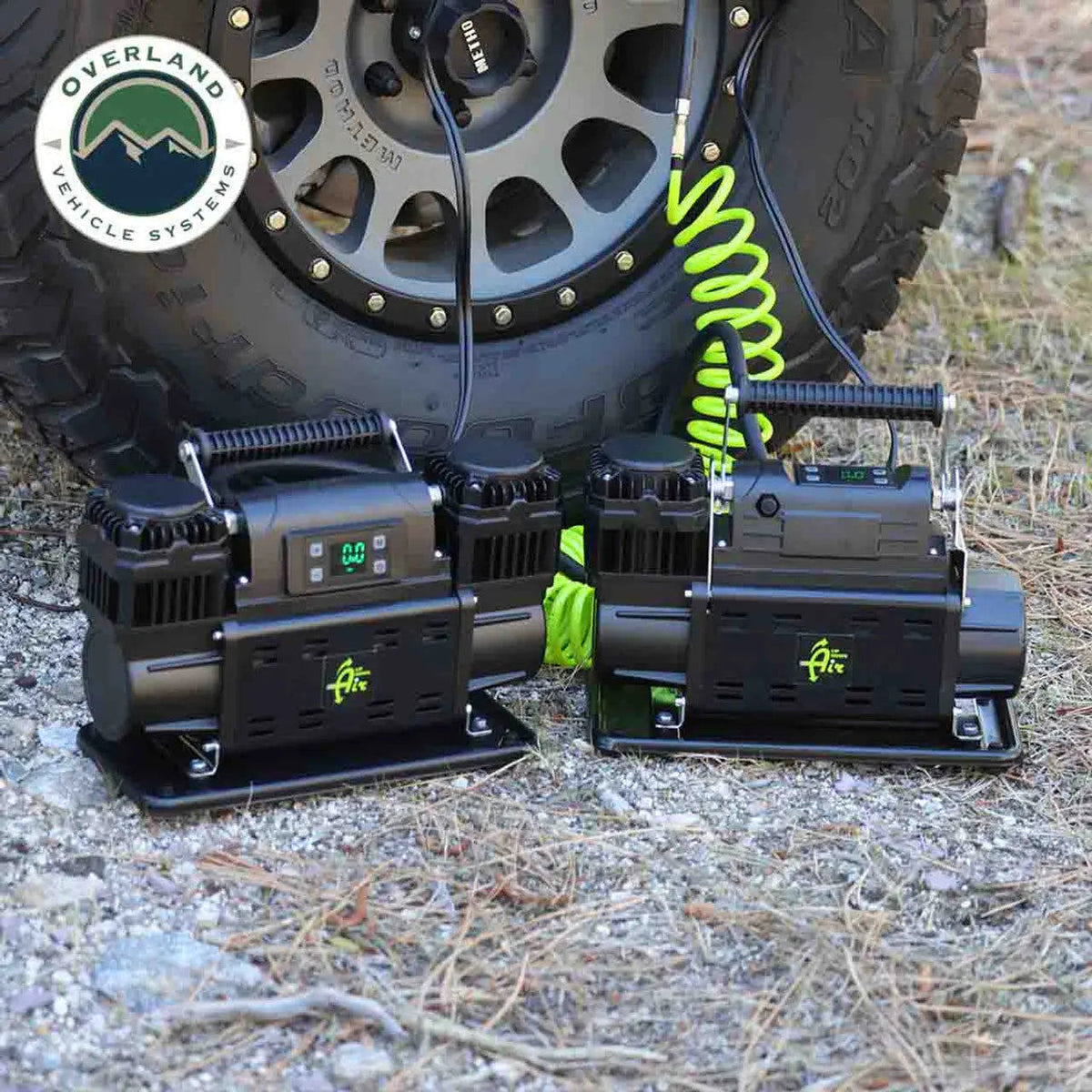 Overland Vehicle Systems EGOI Portable Single/Dual Motor Air Compressor System With Control Panel, Storage Bag, Hose &