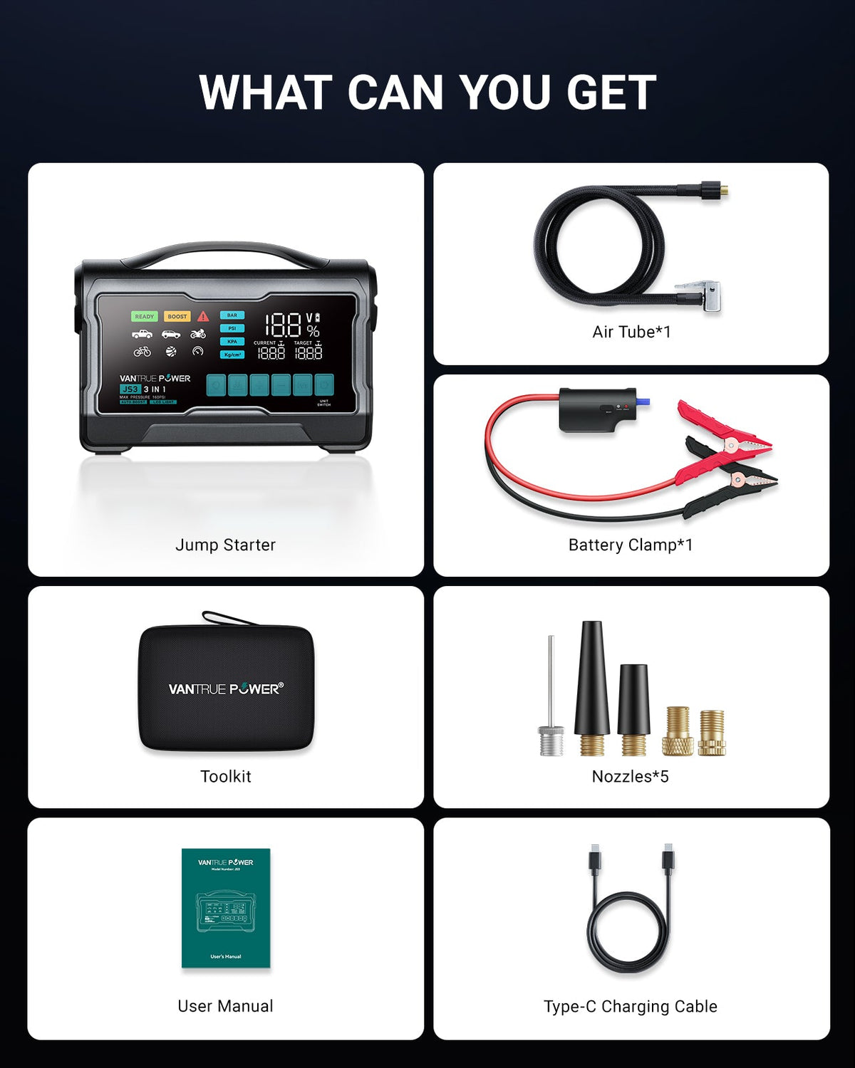 Vantrue JS3 All-in-One Jump Starter & Air Compressor