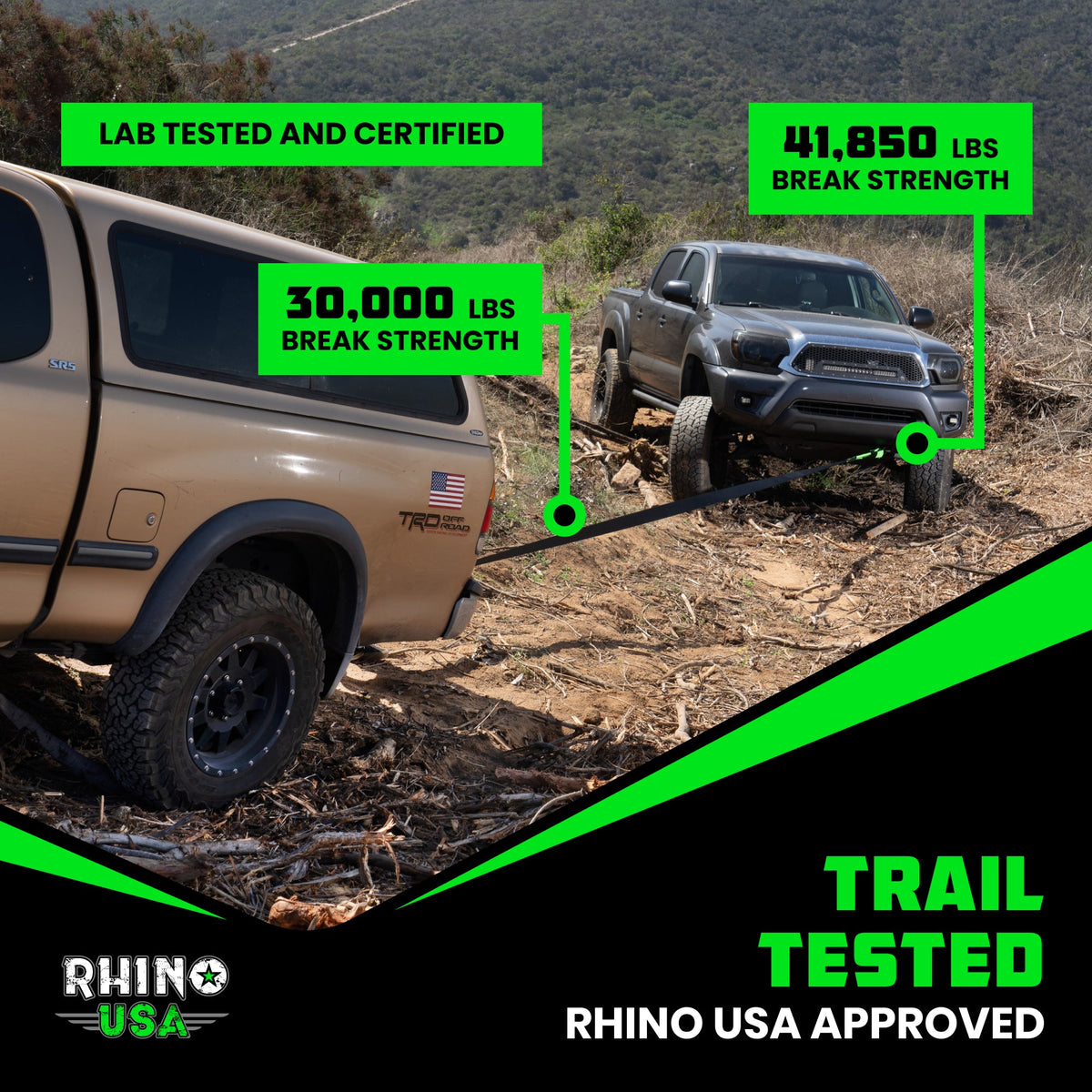 Rhino USA 30' Tow Strap & D-Ring Shackle Set Combo