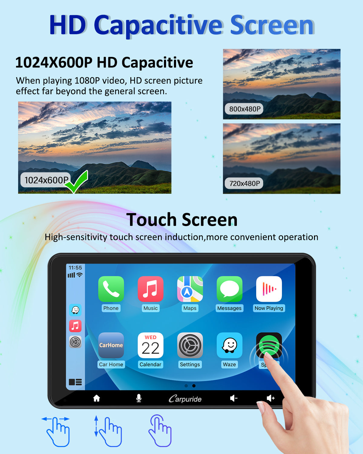 CARPURIDE W708 Pro Portable Smart Multimedia Dual Bluetooth Dashboard Console With Backup Camera