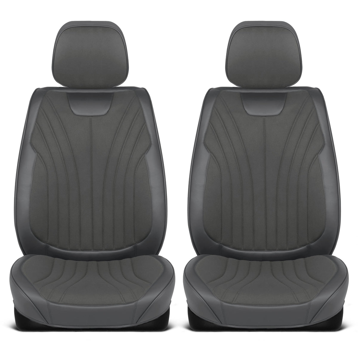 MotorBox Elite Edition Faux Leather & Suede Seat Covers for Cars, Trucks, & SUV - 2 Charcoal Car Seat Covers for Front Seats - Universal Fit Car