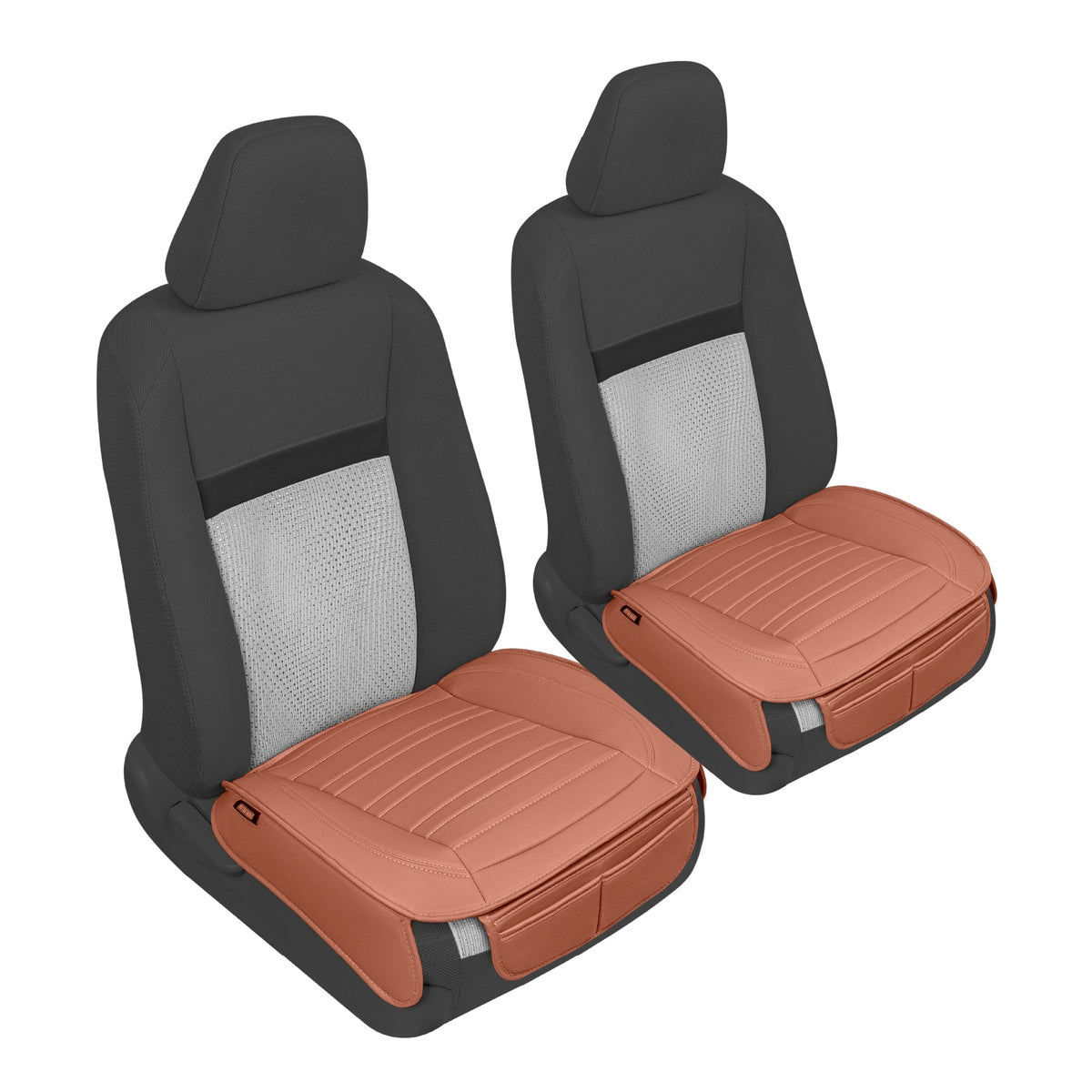Motor Trend Faux Leather Front Seat Cover for Cars - Set of 2 Brown Front Car Seat Covers for SUV & Truck with Storage Pockets - Automotive Car