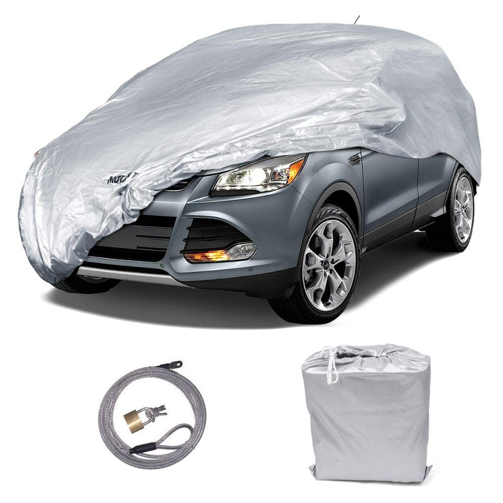 MotorTrend Single Layer Poly Vehicle Cover with Storage Bag and Cable Lock for Cars, SUVs, Trucks, Vans - Universal Fit, All Weather