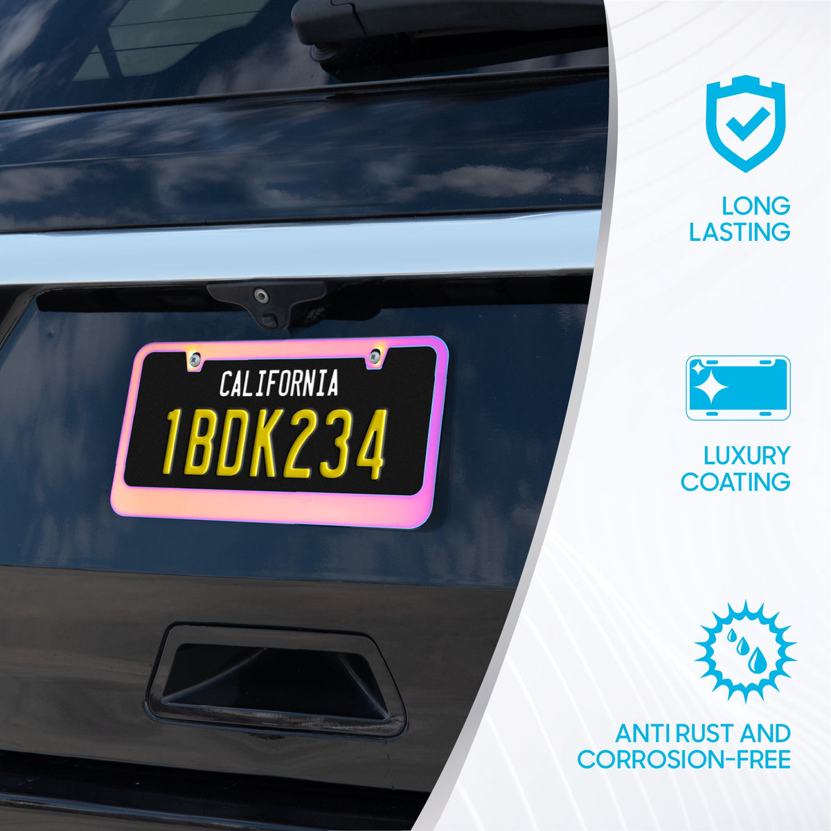 BDK Heavy Duty Rust-Proof Stainless-Steel Metal Plated License Plate Frame Universal Size for Car Truck SUV