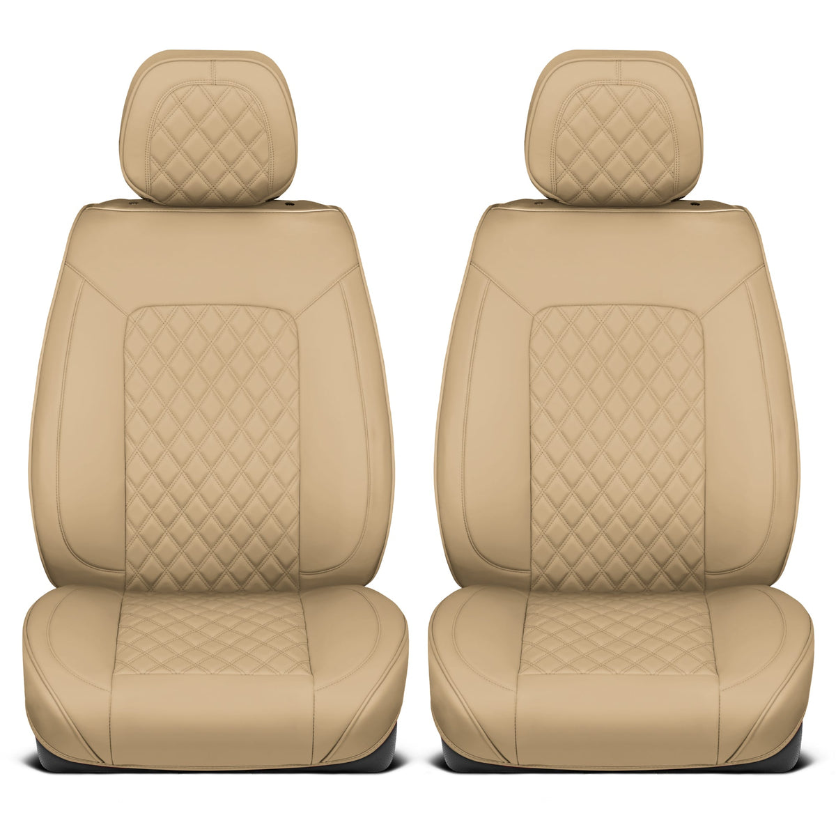 MotorBox Prestige Edition Faux Leather Seat Covers for Cars, Trucks, & SUV – 2 Beige Car Seat Covers for Front Seats - Universal Fit Car