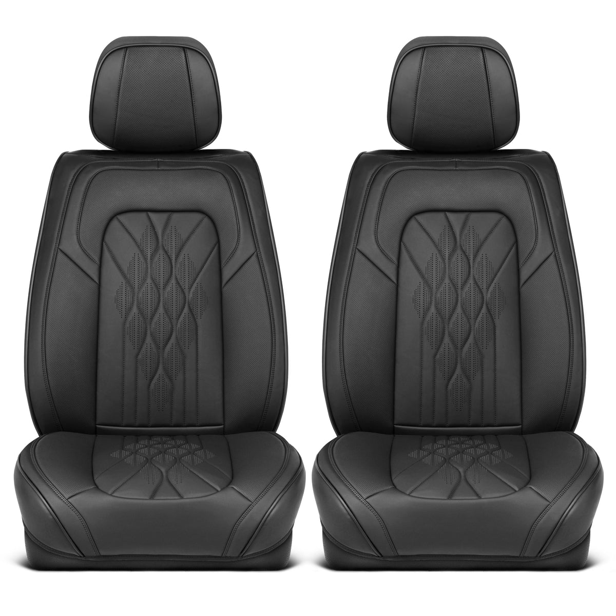 MotorBox Elite Edition Faux Leather Seat Covers for Cars, Trucks, & SUV - 2 Black Car Seat Covers for Front Seats - Universal Fit Car Accessories