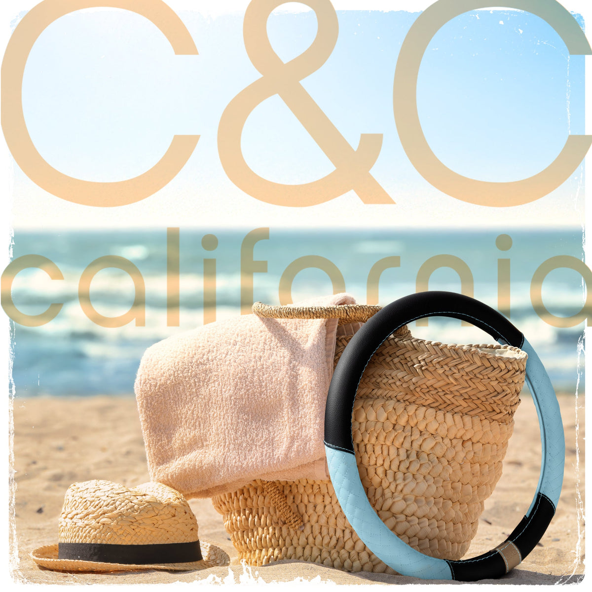 C&C California Car Steering Wheel Cover Blue Diamond Quilt, Non Slip Leather Steering Wheel Cover for Women Men, Cute Comfortable Soft Easy