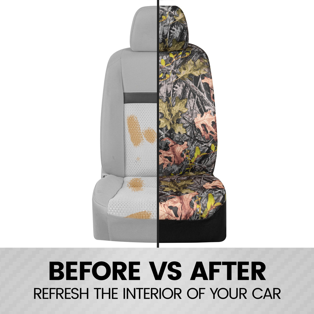 BDK Camo Car Seat Covers Full Set with Camo Car Floor Mats – Complete Interior Protection Set, Realistic Green Forest Camouflage Pattern