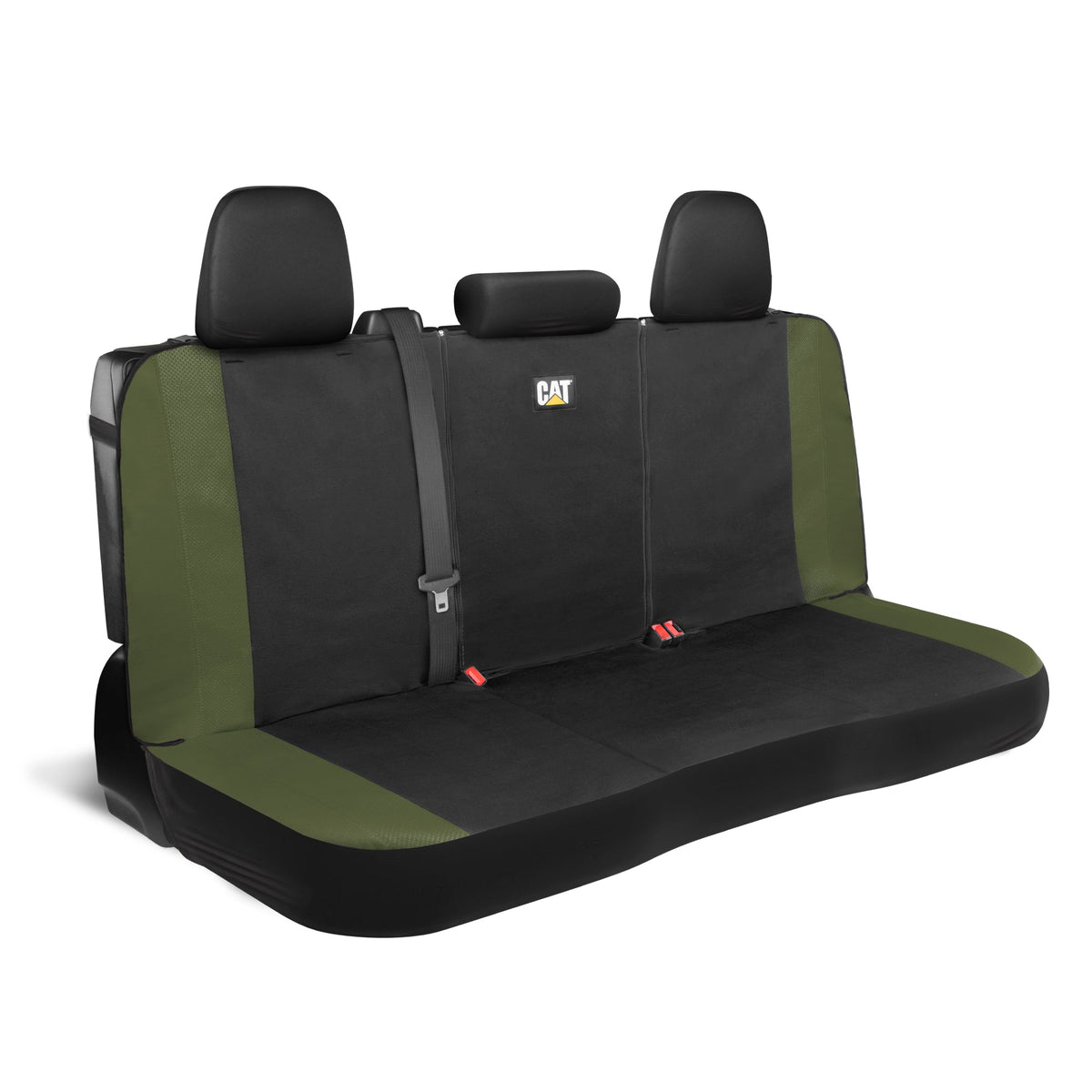 Cat Flexfit Green Rear Seat Cover for Car – Durable Canvas & Mesh Design 60/40 Split Bench Protector for Cars, Trucks & SUVs – Back Seat Cover
