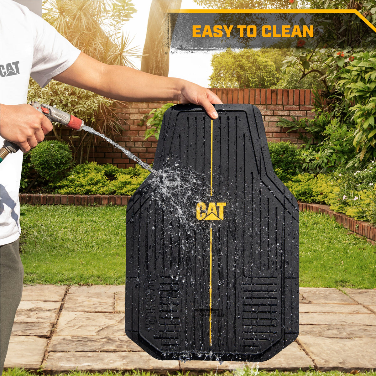 CAT® Heavy-Duty 4 Piece Black Floor Mats for Cars, Trucks & SUVs – Trim-to-Fit All-Weather Rubber Car Mats Full Set, Waterproof Interior