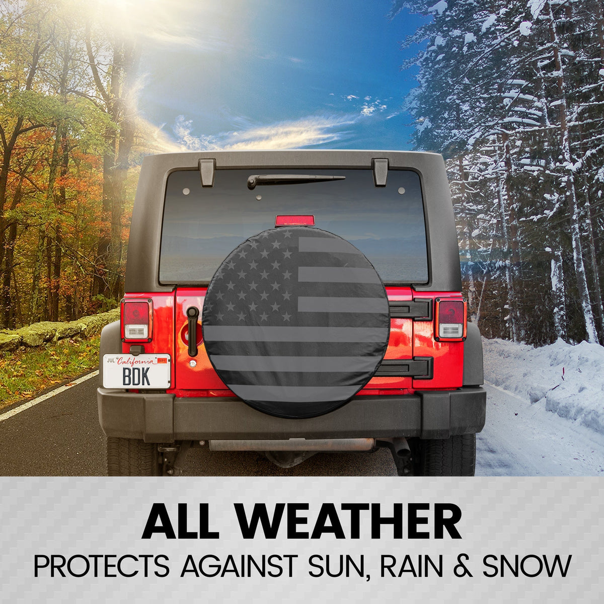 BDK USA Black American Flag Spare Wheel Cover All Weather (Fits 16" and 17" Wheels)