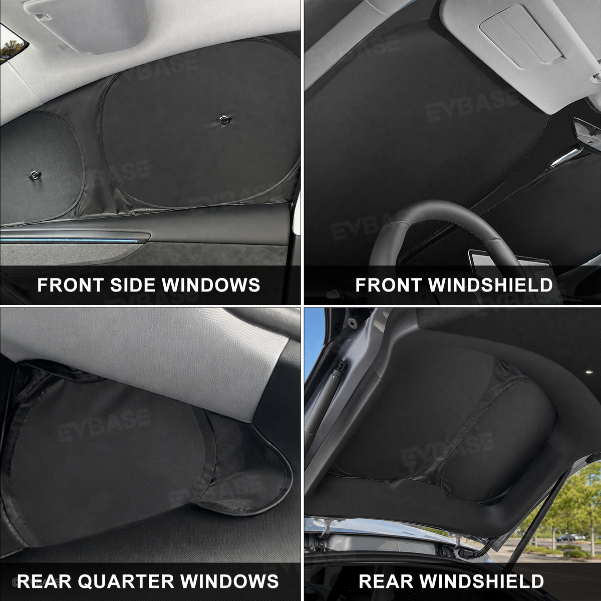 EVBASE Model Y Juniper Sunshade Set Front & Rear Windshield Shade & Side Window Shades UV & Heat Protection Privacy Cover for