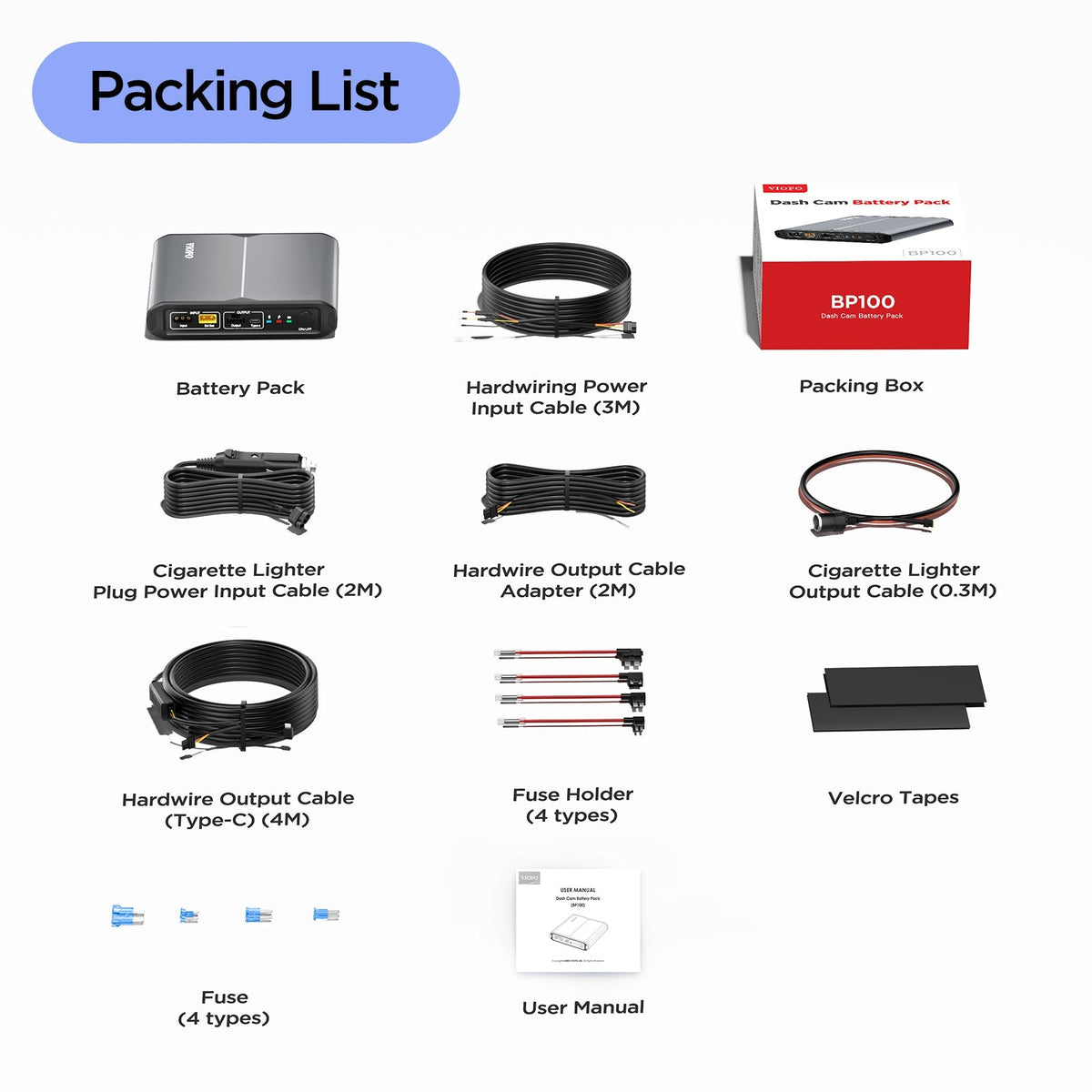 VIOFO BP100 7650mAh High Capacity Dash Cam Battery Pack for Parking Mode Protection, Fast Charging, Built-in Bluetooth