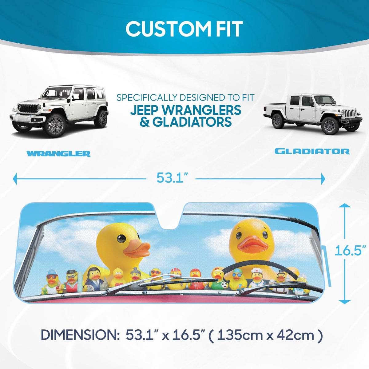 Duck Duck Jeep Sun Shade Fits 1987-2021 Jeep Wrangler JK, JL, CJ, YJ, TJ & 2020-2021 Gladiator - Custom Fit Windshield Sunshade Foldable