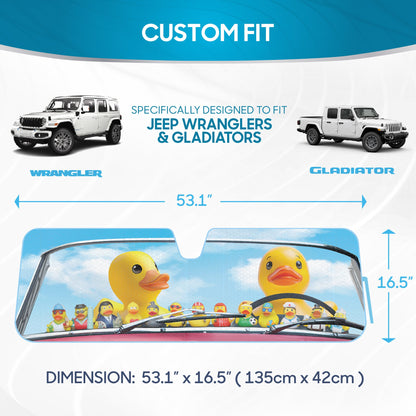 Duck Duck Jeep Sun Shade Fits 1987-2021 Jeep Wrangler JK, JL, CJ, YJ, TJ & 2020-2021 Gladiator - Custom Fit Windshield Sunshade Foldable