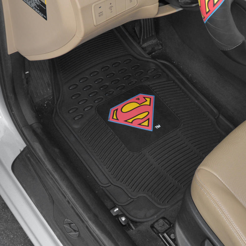 BDK Armored Super Hero Car Floor Mats - Officially Licensed DC Comics - All Weather Heavy Duty Auto Interior Liners for Car Truck Van SUV