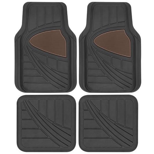 MotorTrend 4-Piece Two-Tone Non-Slip Heel Pad Front Floor Mats and Rear Floor Mats - Heavy Duty, All Weather, Trim to Fit