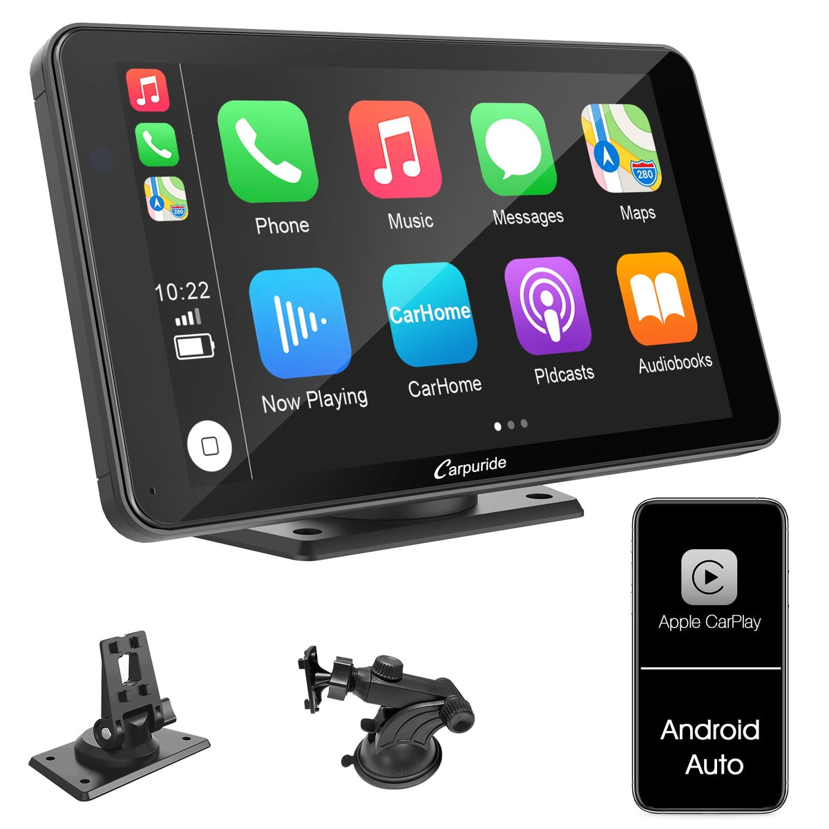 Carpuride Portable Wired CarPlay - Apple CarPlay/Android Auto /7"IPS Touch Screen/ Multimedia Bluetooth Navigation Dashboard