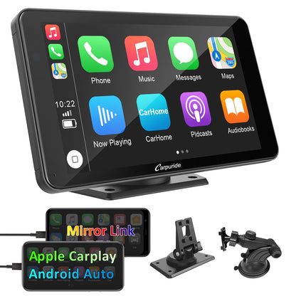 Carpuride Portable Wired CarPlay - Apple CarPlay/Android Auto /7"IPS Touch Screen/ Multimedia Bluetooth Navigation Dashboard