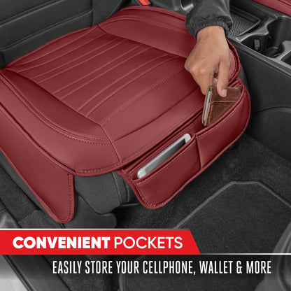 Motor Trend Faux Leather Front Seat Cover for Cars - Set of 2 Burgundy Front Car Seat Covers for SUV & Truck with Storage Pockets - Automotive