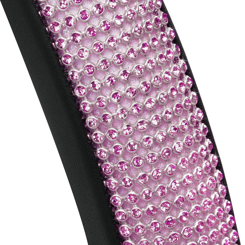 Bling Bling Glitter Diamond Leather Steering Wheel Cover with 9 Rows Crystal Rhinestones, Fits Wheels 14.5 - 15 inch for Women