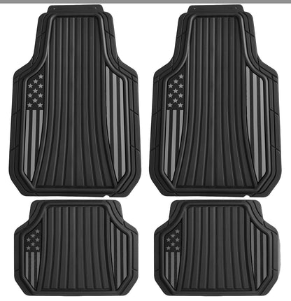 Motor Trend Flag Floor Mats Full Set - Durable Black Rubber Car Floor Mats for Trucks Cars SUV with Two Tone Accent, All Weather Interior