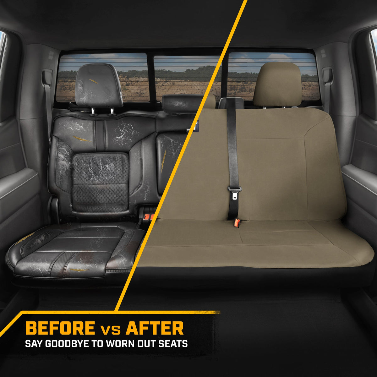 CAT Beige Rear Seat Cover for Trucks, Cars & SUVs – Heavy-Duty Oxford Canvas – 60/40 Split Bench Protector – Durable Back Seat Cover for Work