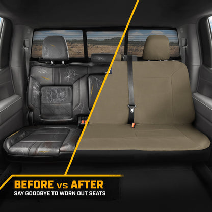 CAT Beige Rear Seat Cover for Trucks, Cars & SUVs – Heavy-Duty Oxford Canvas – 60/40 Split Bench Protector – Durable Back Seat Cover for Work