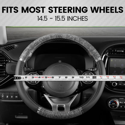 BDK Two-Tone Chrome Wood Grain Steering Wheel Cover (Fits 14.5" - 15.5")
