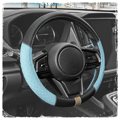 C&C California Car Steering Wheel Cover Blue Diamond Quilt, Non Slip Leather Steering Wheel Cover for Women Men, Cute Comfortable Soft Easy