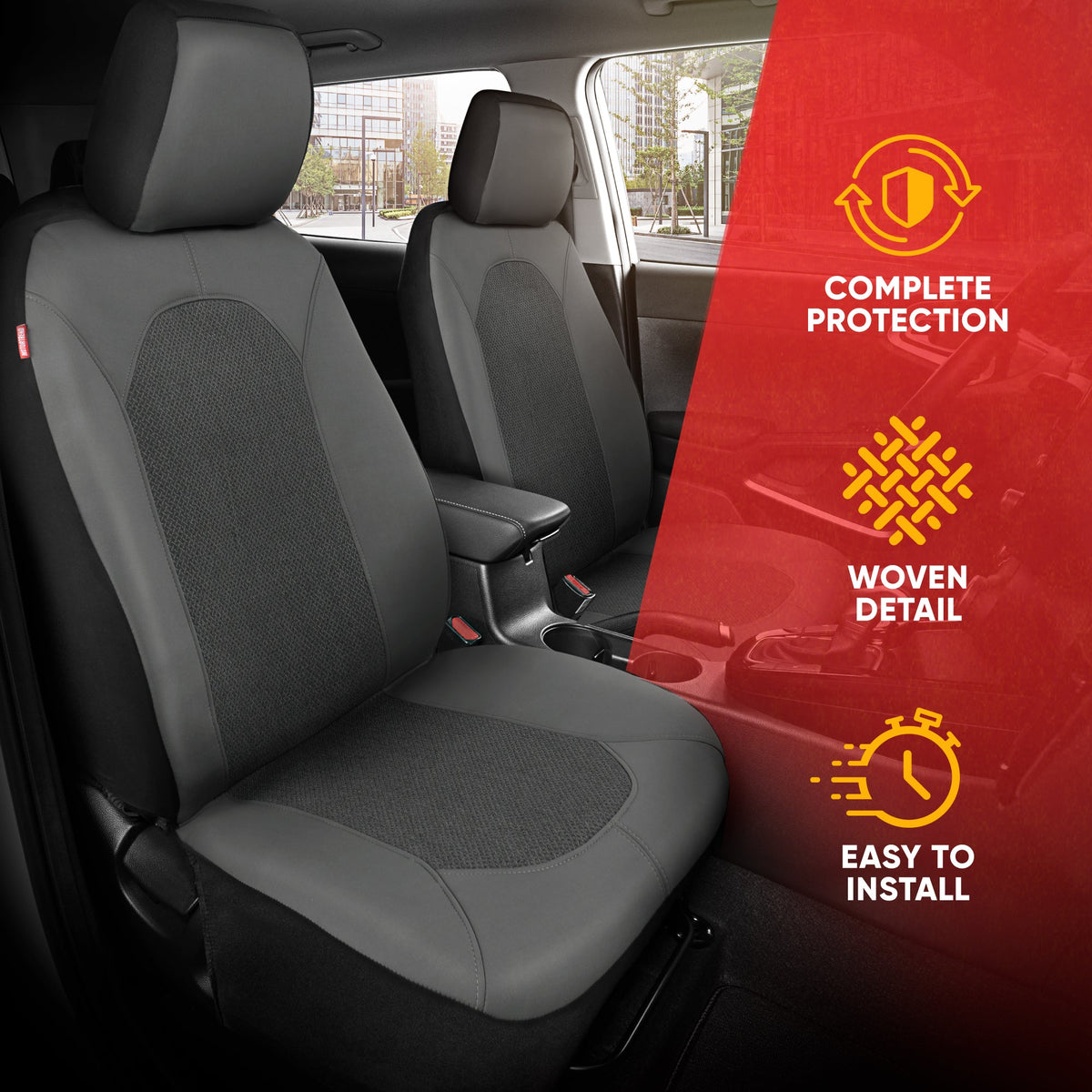 Motor Trend Charcoal Gray Car Seat Covers Set - 2 Front Seats – Spill-Proof Neoprene CarSeat Cover Protector for Cars – Automotive Interior Car