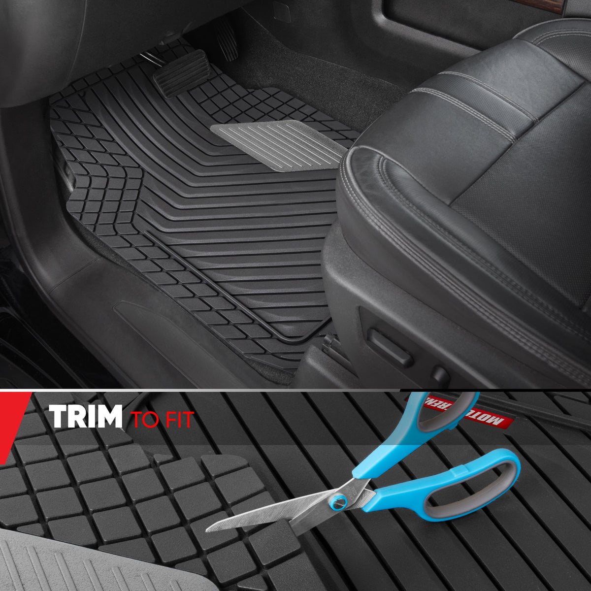 Motor Trend MetallicGuard Car Floor Mats Full Set - Durable Rubber Floor Mats with Silver Metallic Heel Pad, All-Weather Interior Protection for