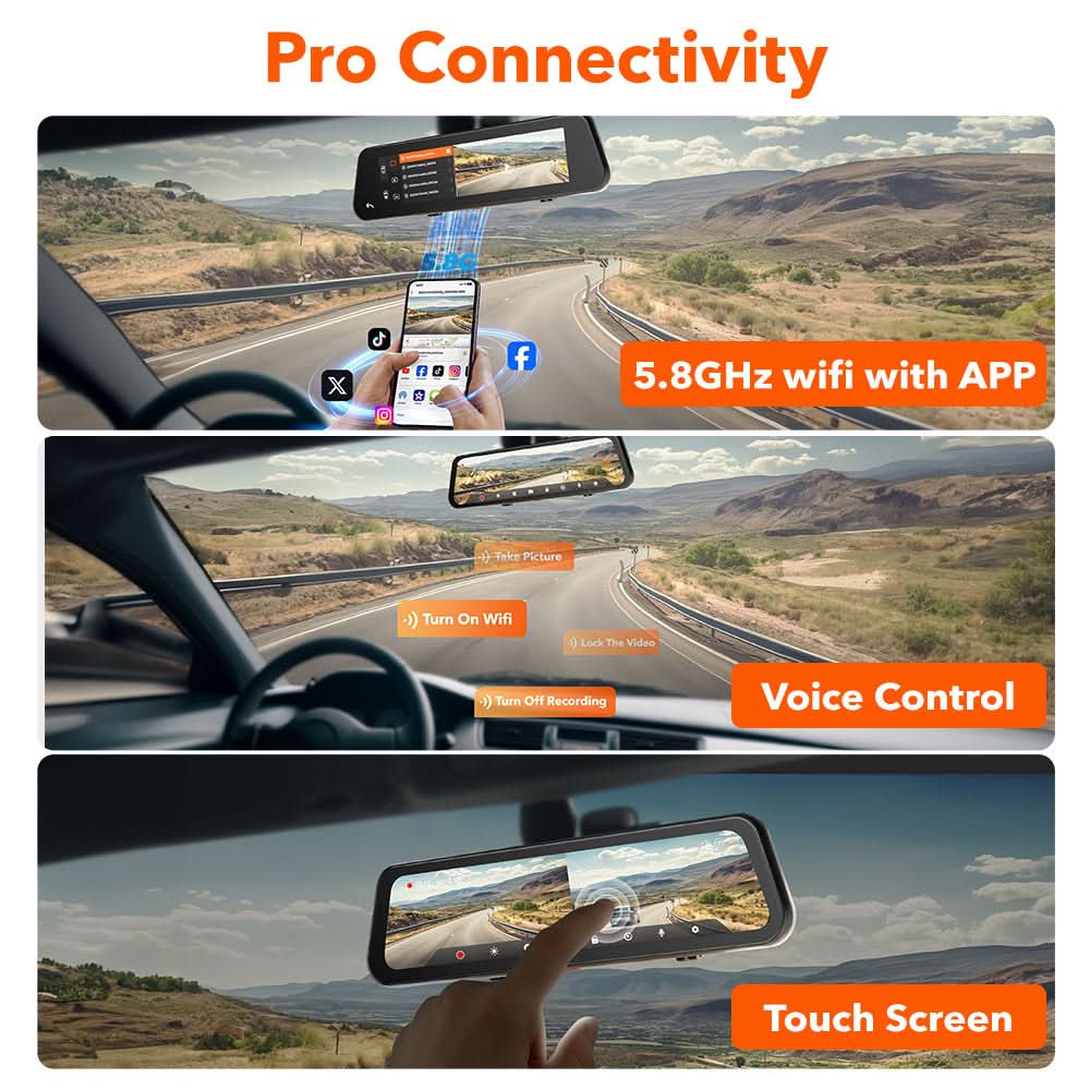 WOLFBOX G900Pro 12MP WiFi Touch Screen Smart Rear View Mirror Dash Cam