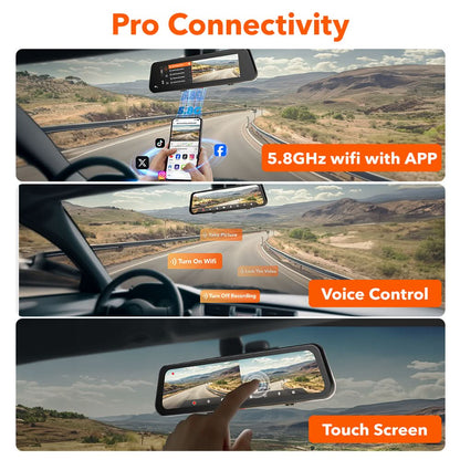 WOLFBOX G900Pro 12MP WiFi Touch Screen Smart Rear View Mirror Dash Cam