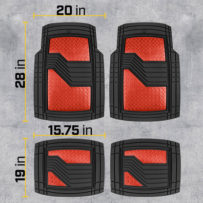 CAT 4-Piece Two-Tone Metallic-Look Front Floor Mats and Rear Floor Mats - Heavy Duty, All Weather, Trim to Fit