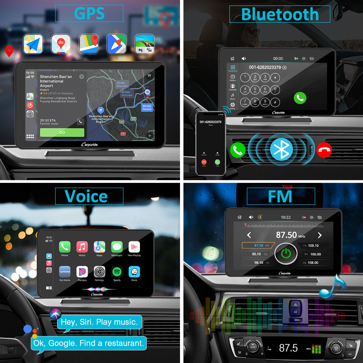 CARPURIDE W701 Pro Portable Smart Multimedia Dual Bluetooth Dashboard Console With Backup Camera